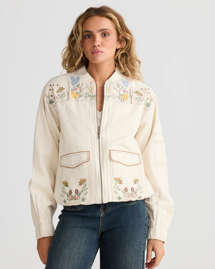 Talisman TA25296-1 Fleur Bomber Jacket Off White