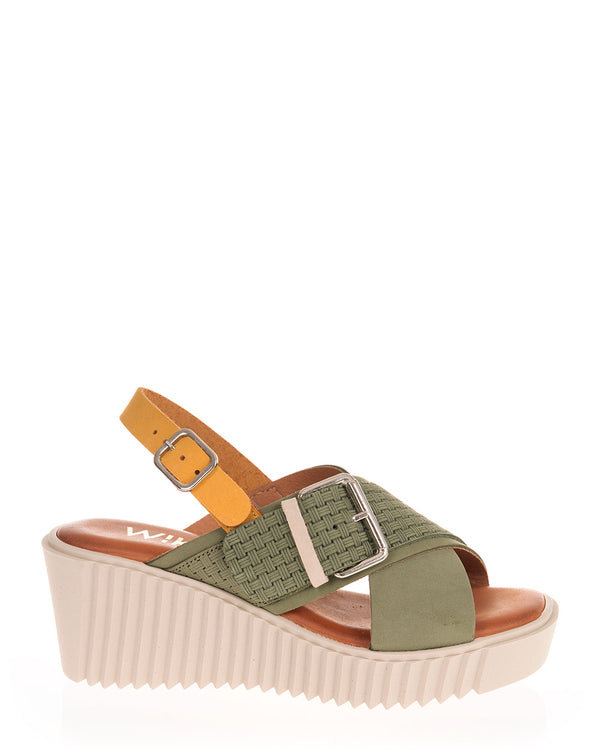 Wikers Trace Olive Nubuck Leather Wedge Sandal