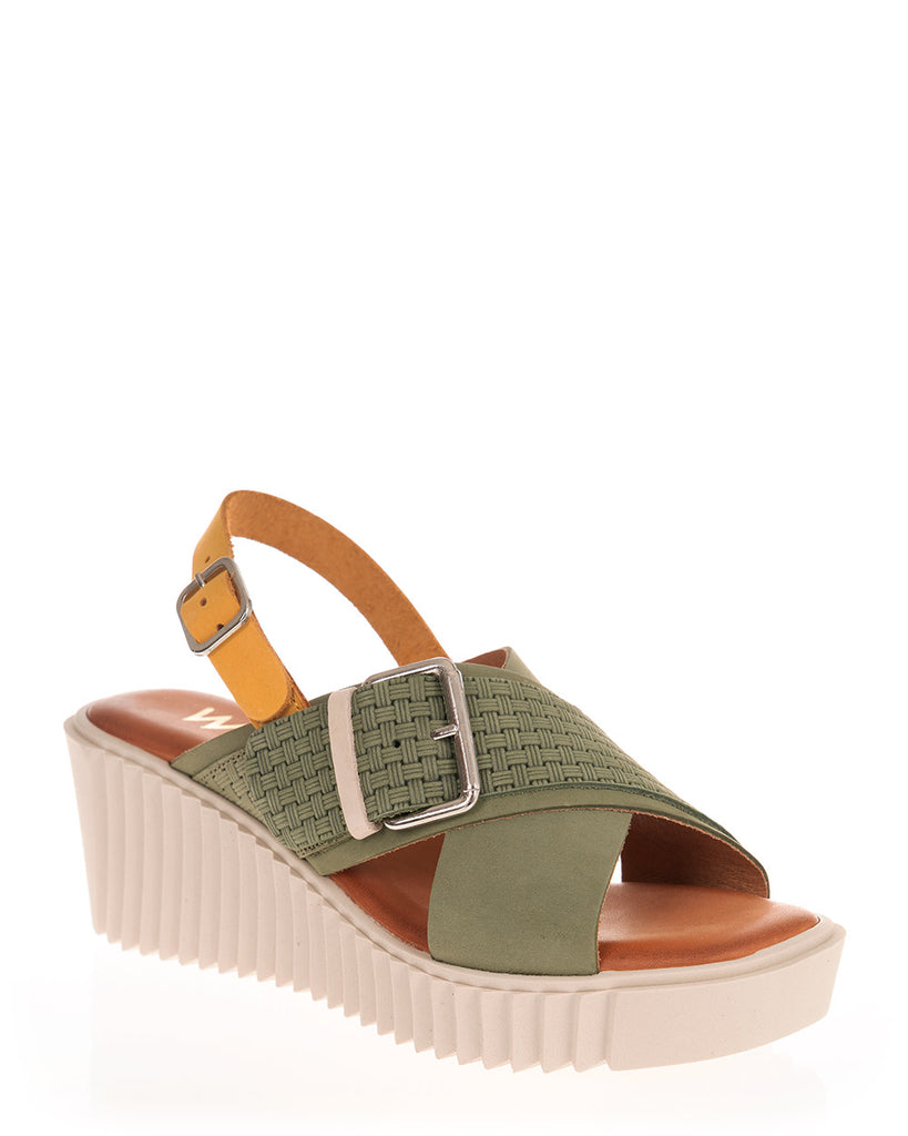 Wikers Trace Olive Nubuck Leather Wedge Sandal