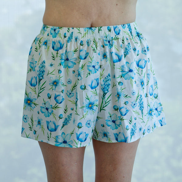 Carmen Kirstein Cotton Boxer Shorts Blue Daisy