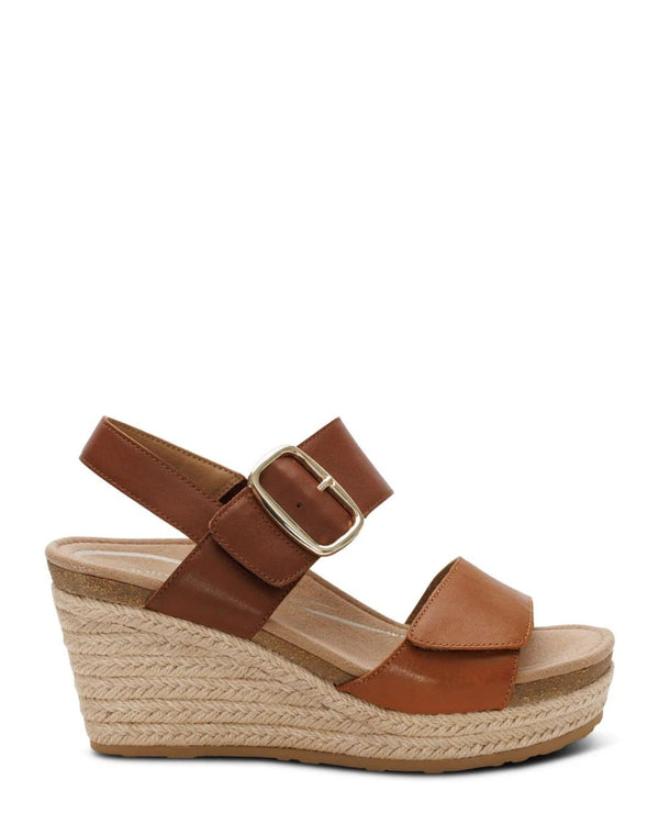 Aetrex Ashley Coffee Leather Platform Wedge Sandal