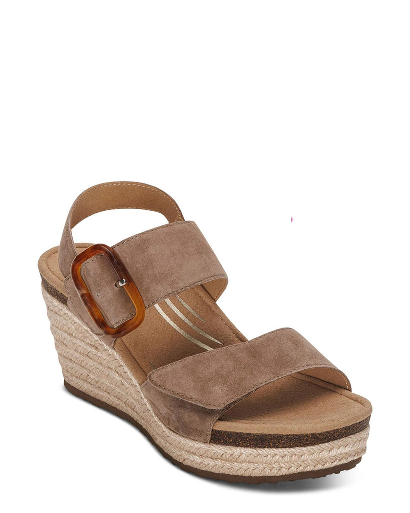 Aetrex Ashley Taupe Suede Leather Wedge Sandal