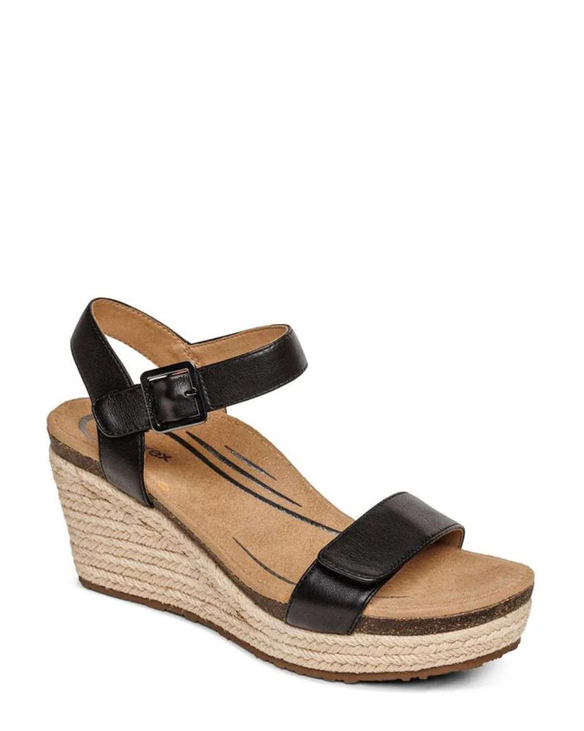 Aetrex Sydney Black Leather Wedge