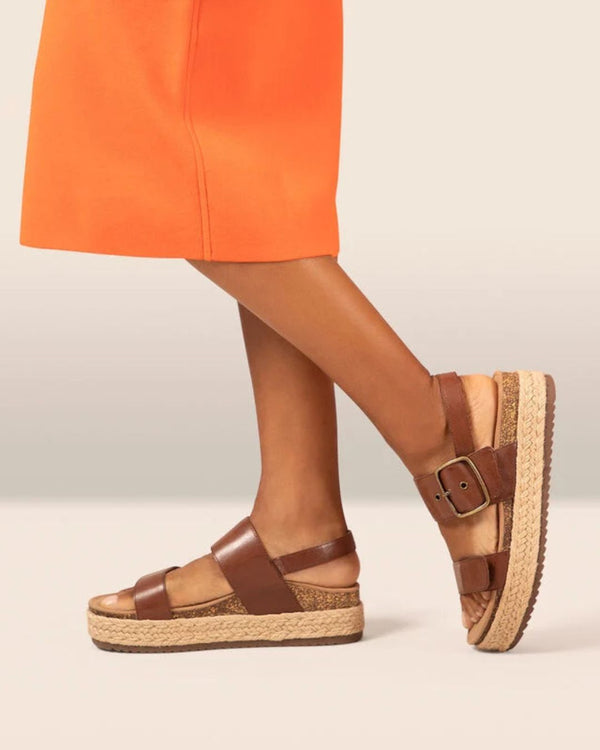 Aetrex Vania Walnut Leather Platform Sandal