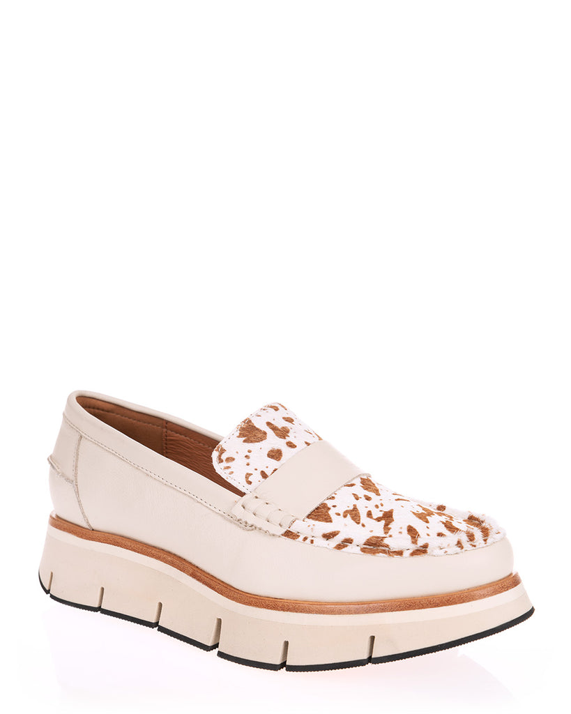 Alfie & Evie Bato Cream Leather Cow Pony Fur Loafer