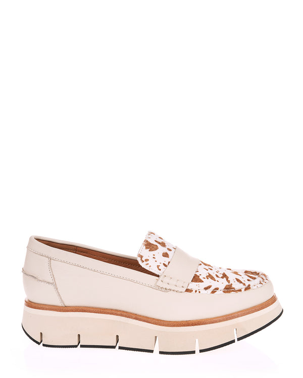 Alfie & Evie Bato Cream Leather Cow Pony Fur Loafer