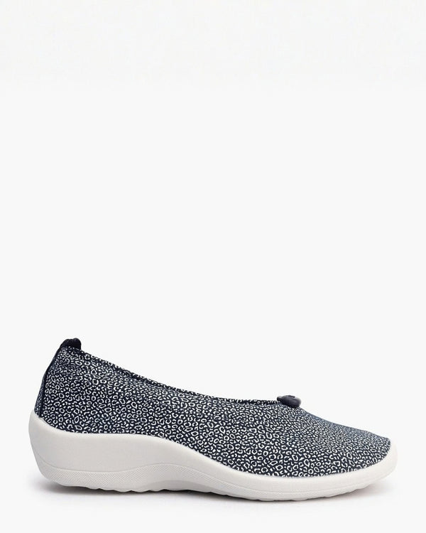 Arcopedico Cabrera Navy Seashell Print Slip On Ballet Shoe