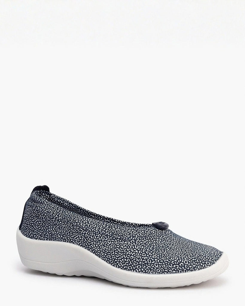 Arcopedico Cabrera Navy Seashell Print Slip On Ballet Shoe