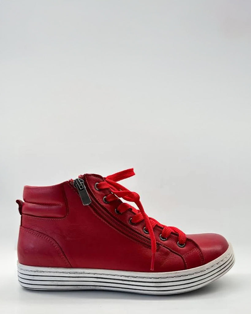 Cabello Urban Red Leather High Top Sneaker Boot