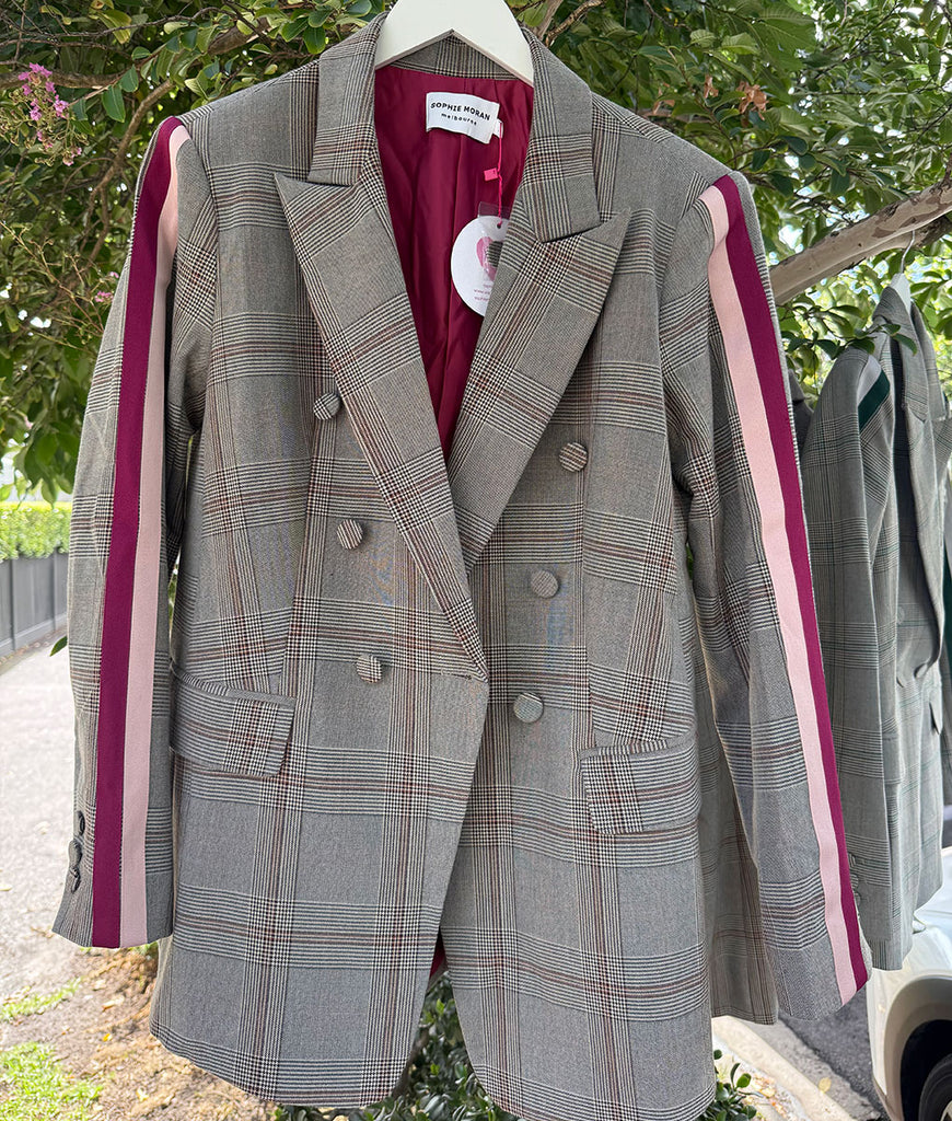 Sophie Moran Ella Checked Blazer Burgandy Stripe