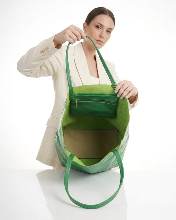 Desti Saint Italian Leather Shopper Bag Kelly Green