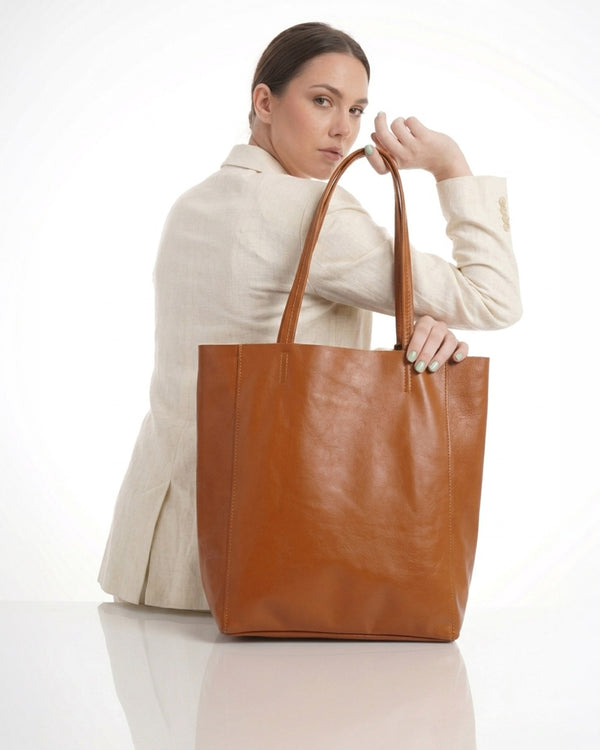 Desti Saint Italian Leather Shopper Bag Tan