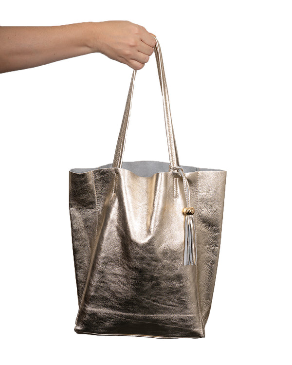 Desti Saint Italian Leather Shopper Bag Champagne