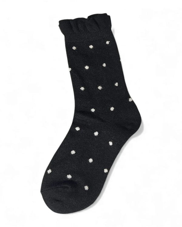 Minx Dot Frill Socks Black with Ivory Spots