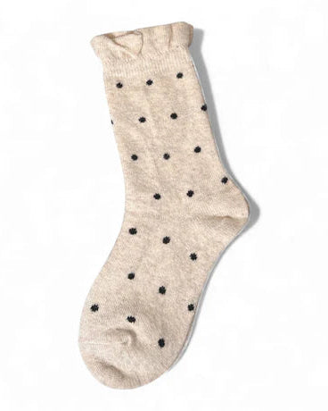 Minx Dot Frill Socks Oatmeal with Black Spots