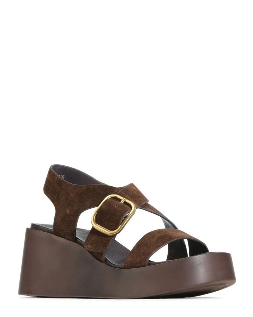 EOS Arianis Chestnut Suede Leather Platform Wedge Sandal