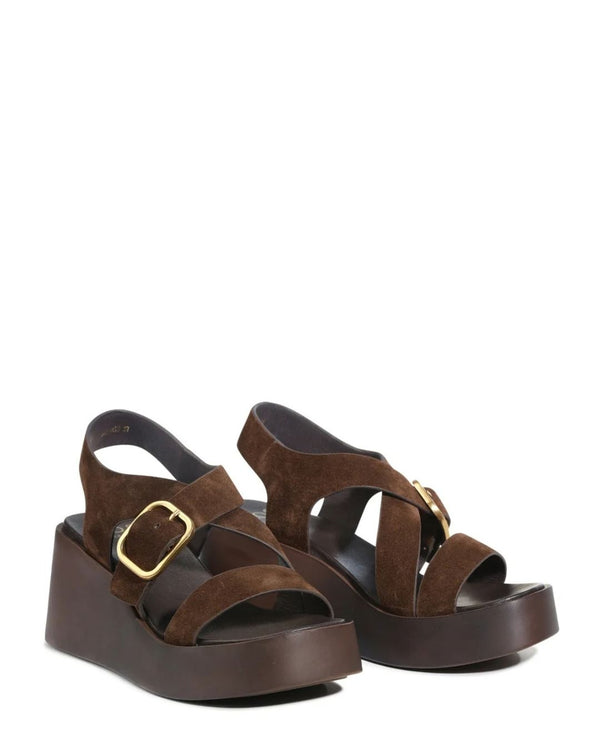 EOS Arianis Chestnut Suede Leather Platform Wedge Sandal
