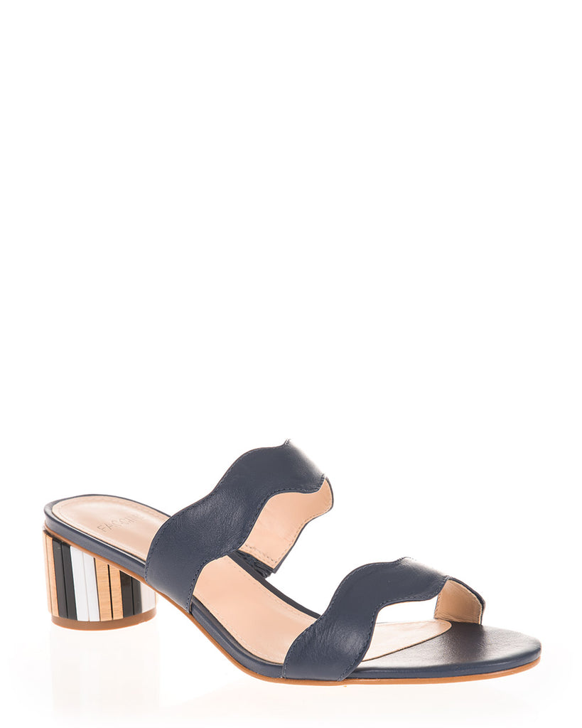 Faccine 10068 Navy Blue Leather Low Heel Slide