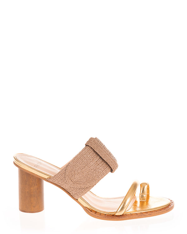 Faccine 10071 Gold & Natural Leather/Textile Heel Slide