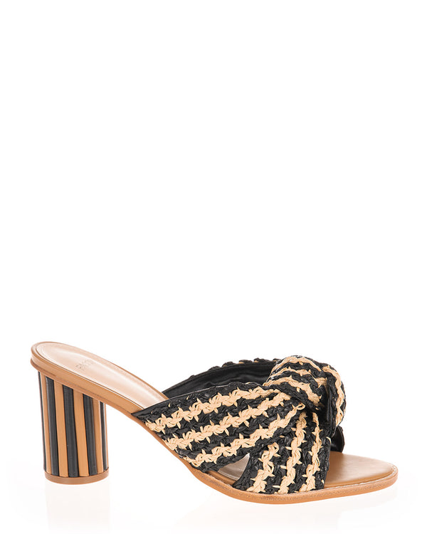 Faccine 10168 Black/Natural Leather Textile Summer Heel