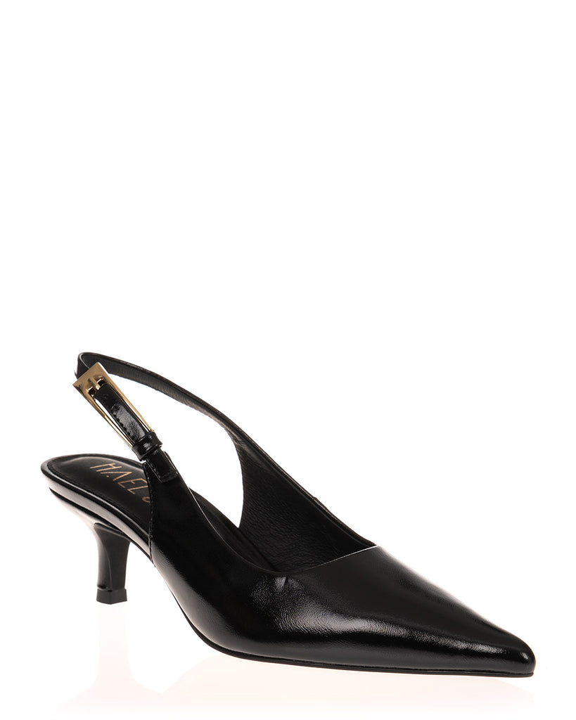 Hael & Jax Gracious Black Leather Slingback Court Shoe