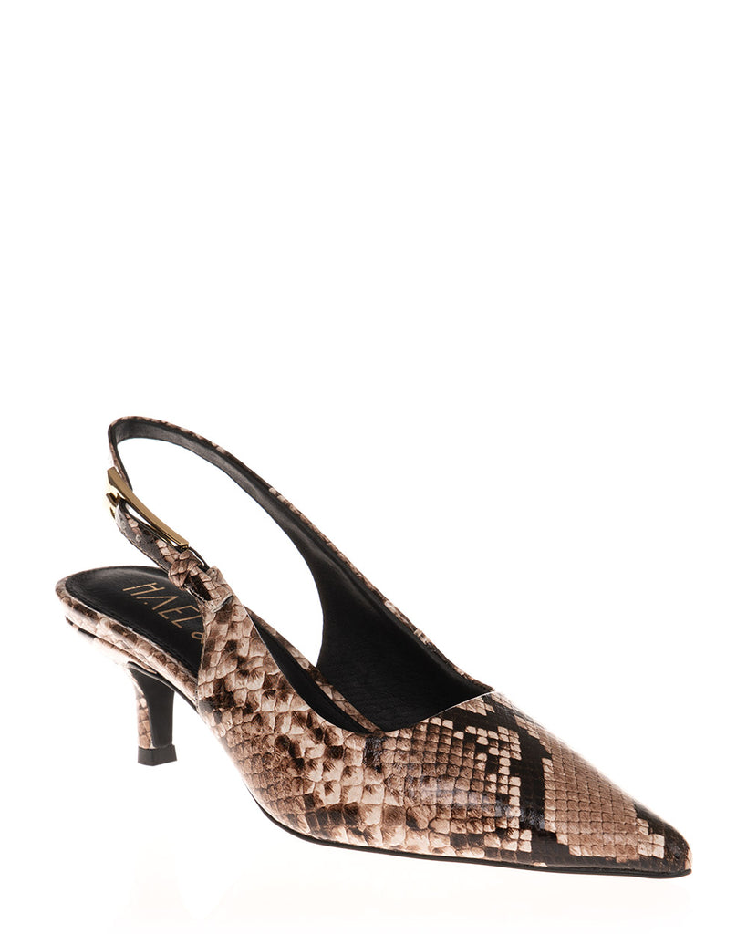 Hael & Jax Gracious Neutral Snake Print Leather Slingback Court Shoe
