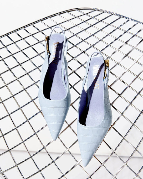 Hael & Jax Gracious Steel Blue Leather Slingback Court Shoe
