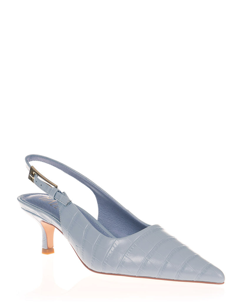 Hael & Jax Gracious Steel Blue Leather Slingback Court Shoe