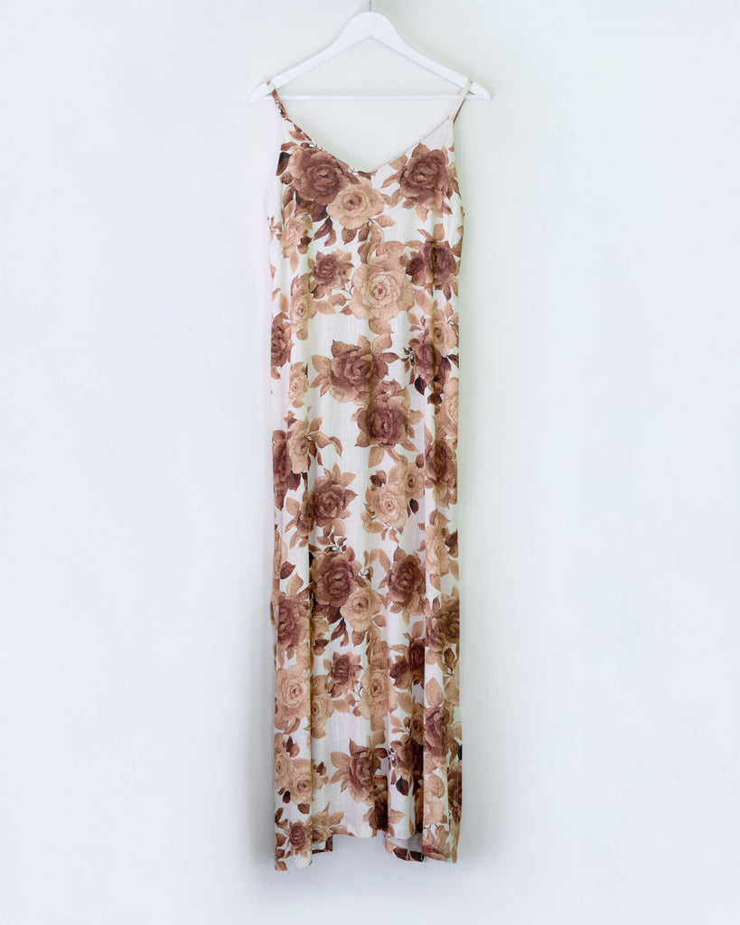 Haris Cotton 6940 Printed Dress Brown Roses