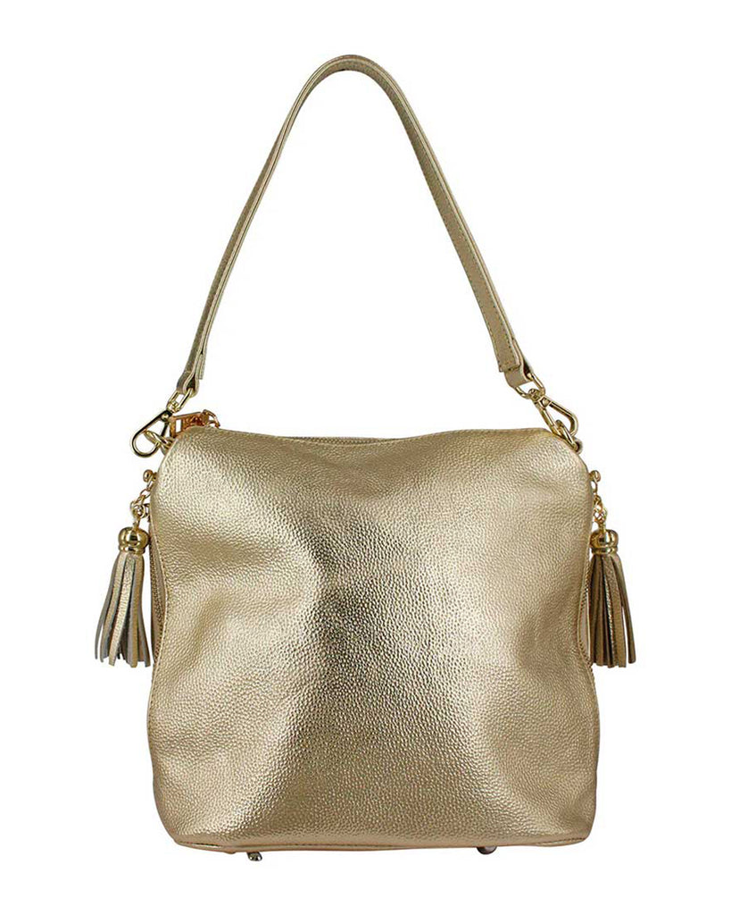 Harper Gold Leather Shoulder Bag