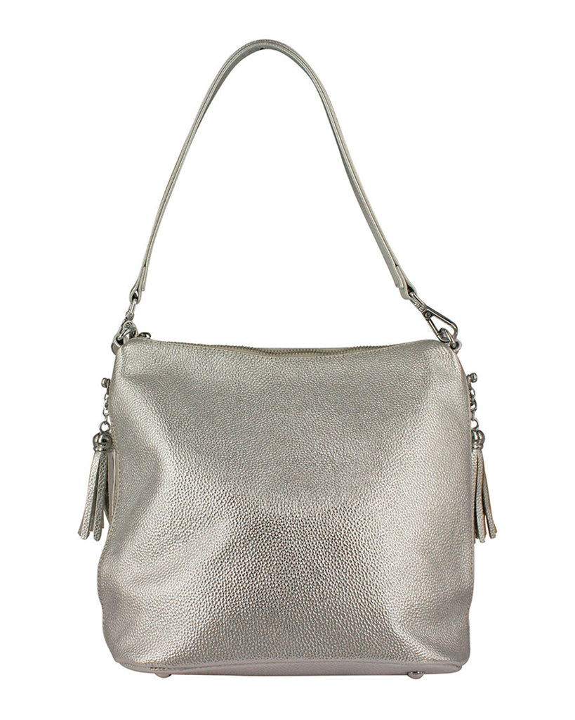 Harper Silver Leather Shoulder Bag