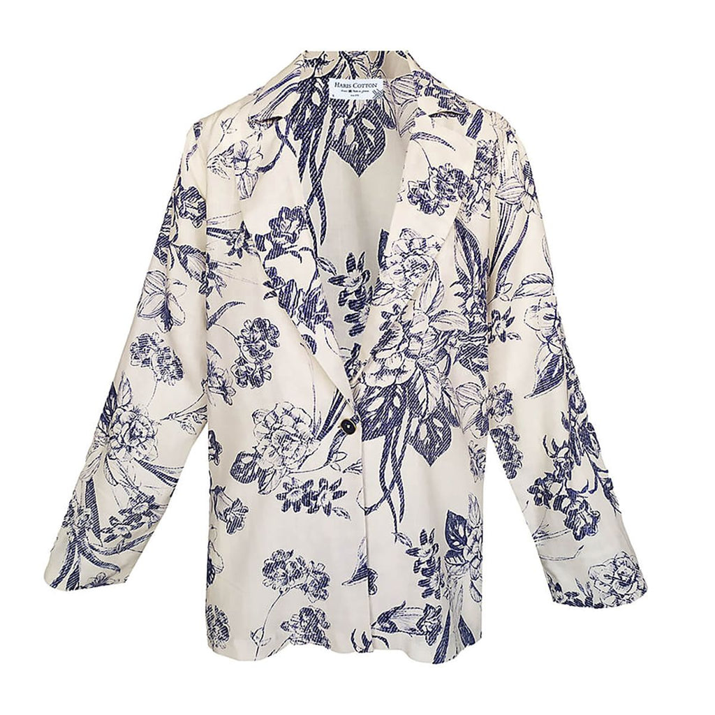 Harris Cotton 3155 Printed Blazer Style Jacket Blue Spring
