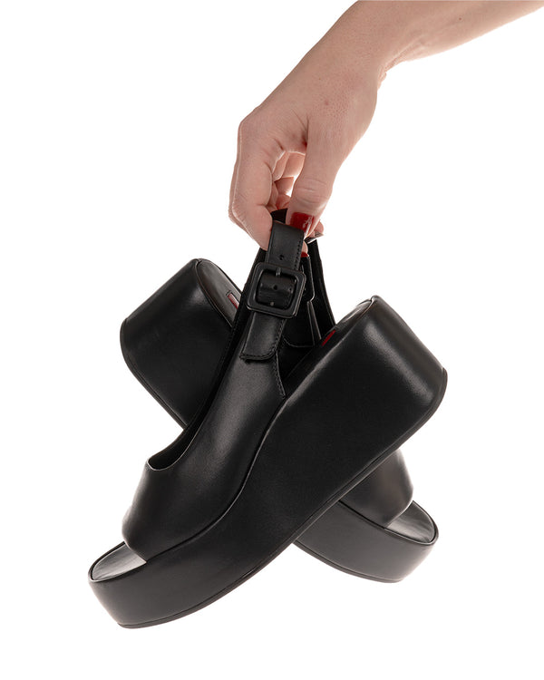 Hogl 7-1025 Black Leather Wedge Sandal