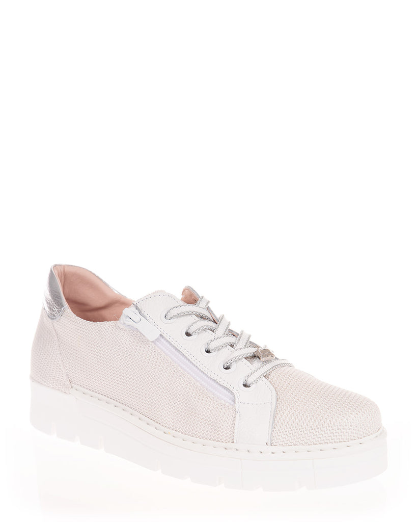 Jose Saenz 2001 DBGM Blanco-Plata Diamante Mesh Leather Sneaker