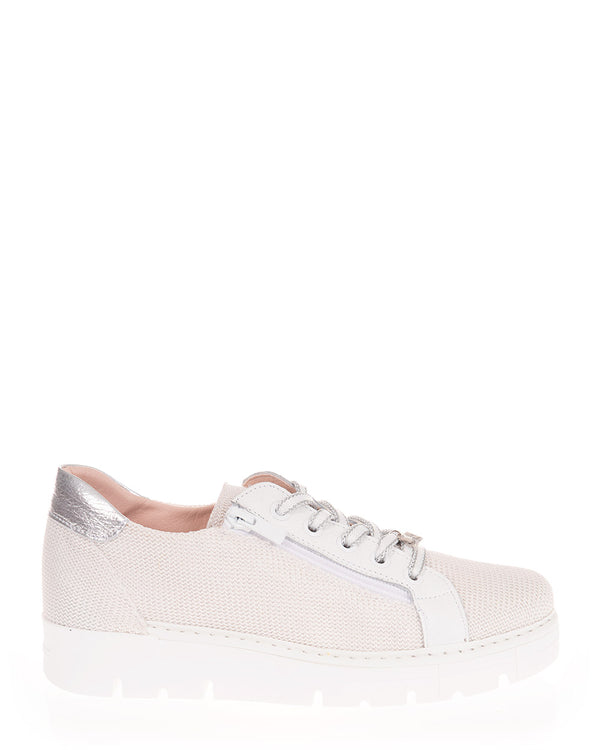 Jose Saenz 2001 DBGM Blanco-Plata Diamante Mesh Leather Sneaker