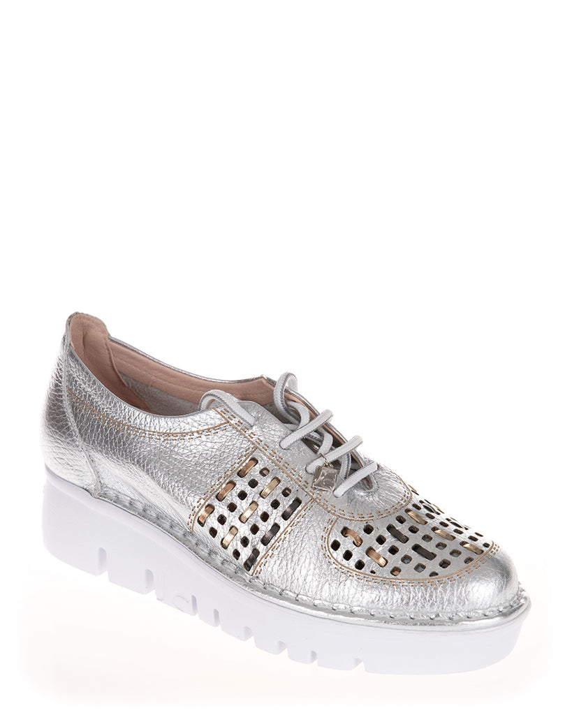 Jose Saenz 4423-M Marta Plata Leather Lace Casual Silver Sneakers