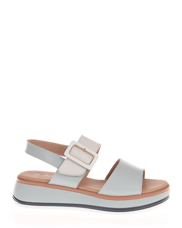 Just Bee Carlita Light Blue/White Leather Comfort Sandal