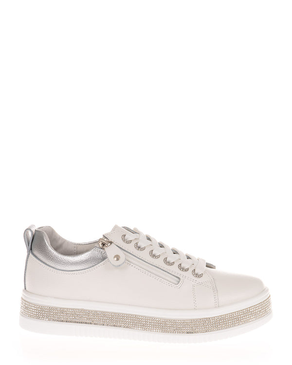 Just Bee Cindy White Leather Comfort Sneaker