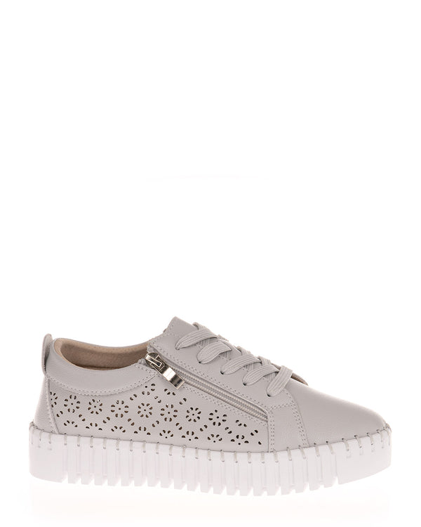 Just Bee Climber Grey Floral Punch Leather Sneaker