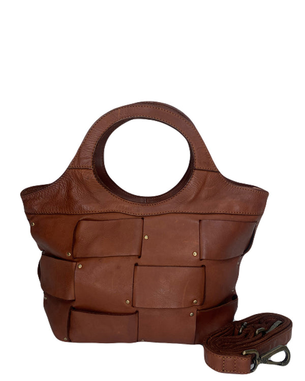 Kompanero Riley Cognac Leather Carry/Crossbody Bag