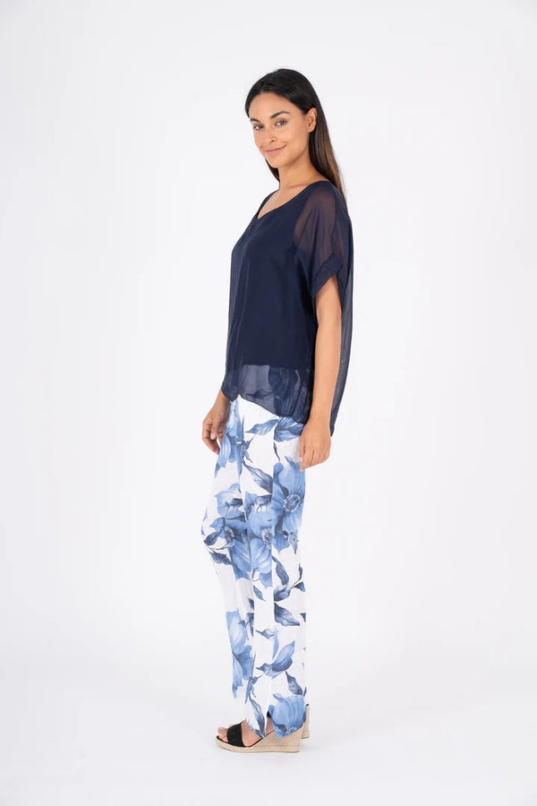 M Made in Italy Woven Navy Top