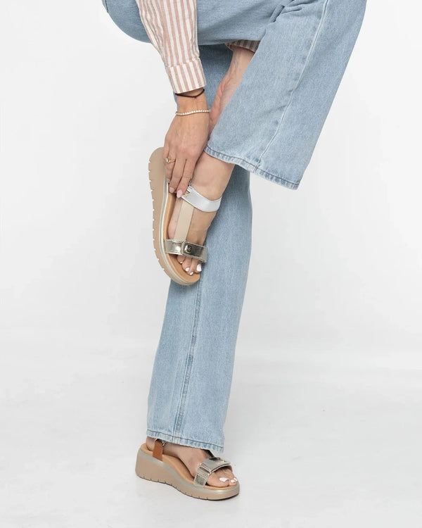 Mia Vita Candice Soft Gold/Silver Multi Leather Comfort Sandal