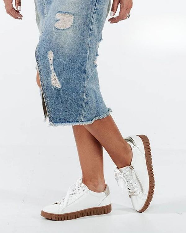 Mia Vita Luna White/Tan Leather Sneaker