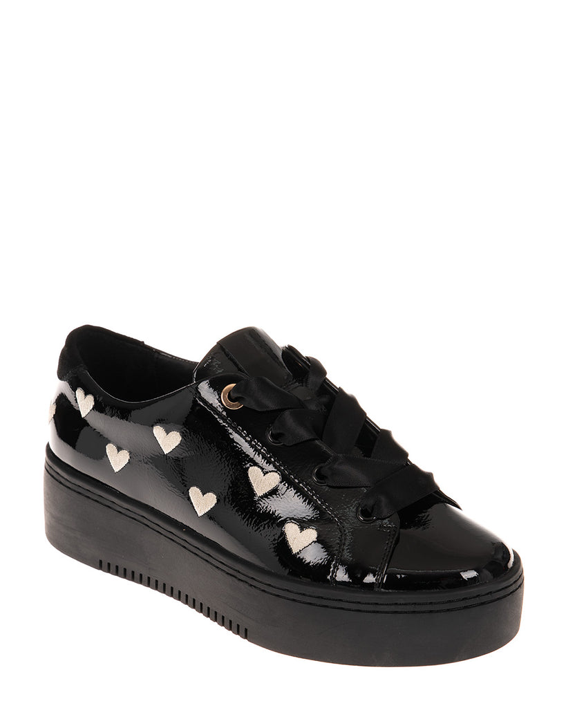 Minx Ace Of Hearts Black Patent Ivory Leather Casual Sneaker