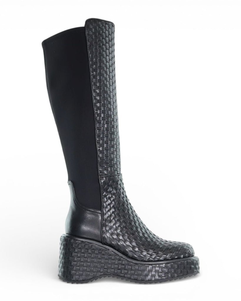 Minx Akira Weave Black Leather Platform Long Boot