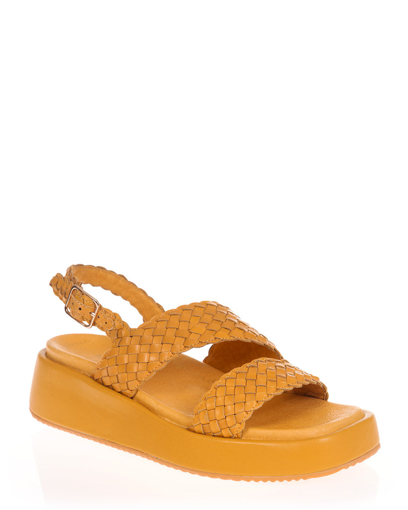 Minx Braider Sunflower Yellow Woven Leather Sandal