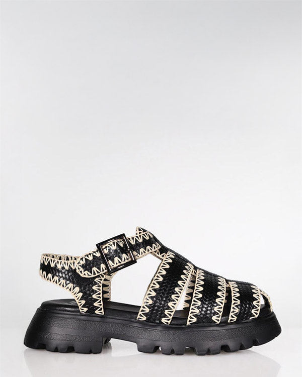 Minx Chloe Black Ivory Stitch Summer Sandal

