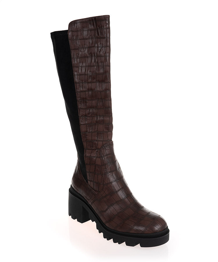Minx Craze Cafe Check Leather Long Boot