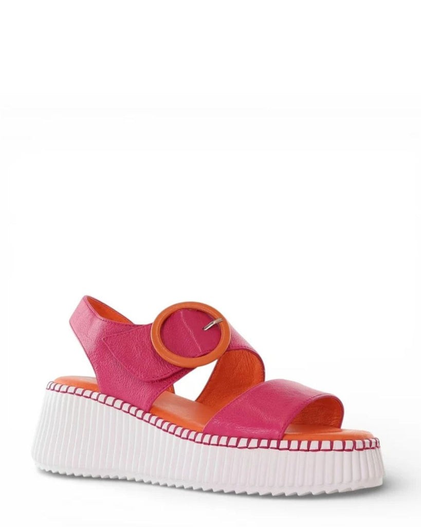 Minx Dash Dot - Minxie Brights Pink & Orange Leather Wedge