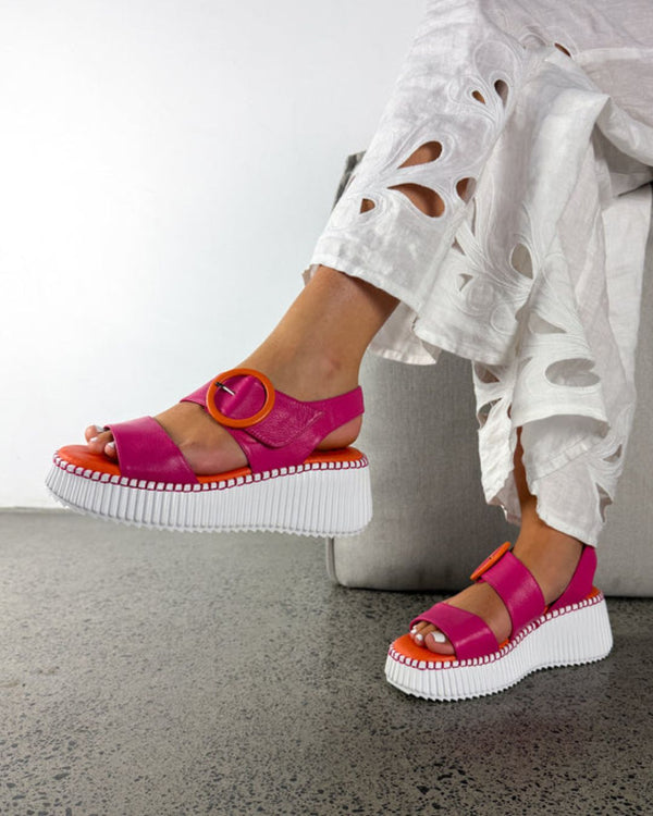 Minx Dash Dot - Minxie Brights Pink & Orange Leather Wedge
